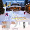 Close-up of 6 feet lighted reindeer and sleigh with bows, featuring 215 LED lights for a bright Christmas decoration.