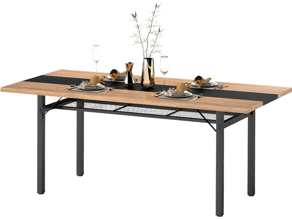 Spacious 71" dining table with a heavy-duty metal frame, suitable for 6-8 people, ideal for kitchens and dining rooms.