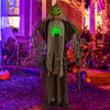 Life-sized 6 feet Halloween animatronic ghost pumpkin with glowing ribs, moving head, and eerie sounds for spooky decor.