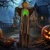 Life-sized Halloween animatronic ghost pumpkin with glowing ribs, moving head, and spooky sounds for eerie decorations.