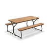 Outdoor picnic table bench set for 6-8 people in brown, featuring a weather-resistant HDPE tabletop and sturdy metal.