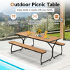 6-foot outdoor picnic table bench set in brown, seats 6-8, features weather-resistant HDPE tabletop for patio use.