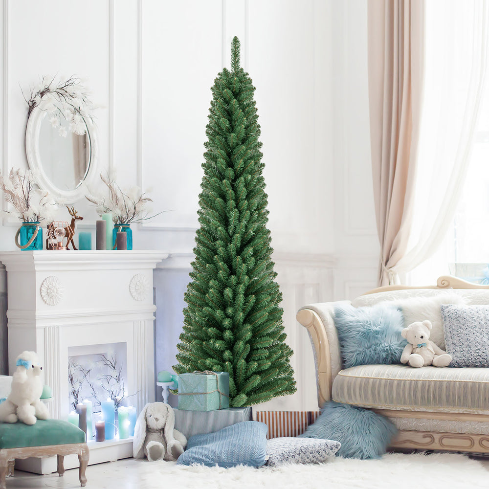 5/6/7/8 Feet Pencil Christmas Tree with 295/392/523/671 Memory Wire Branch Tips and Upgraded Metal Stand-6 ft - Gallery View 1 of 12
