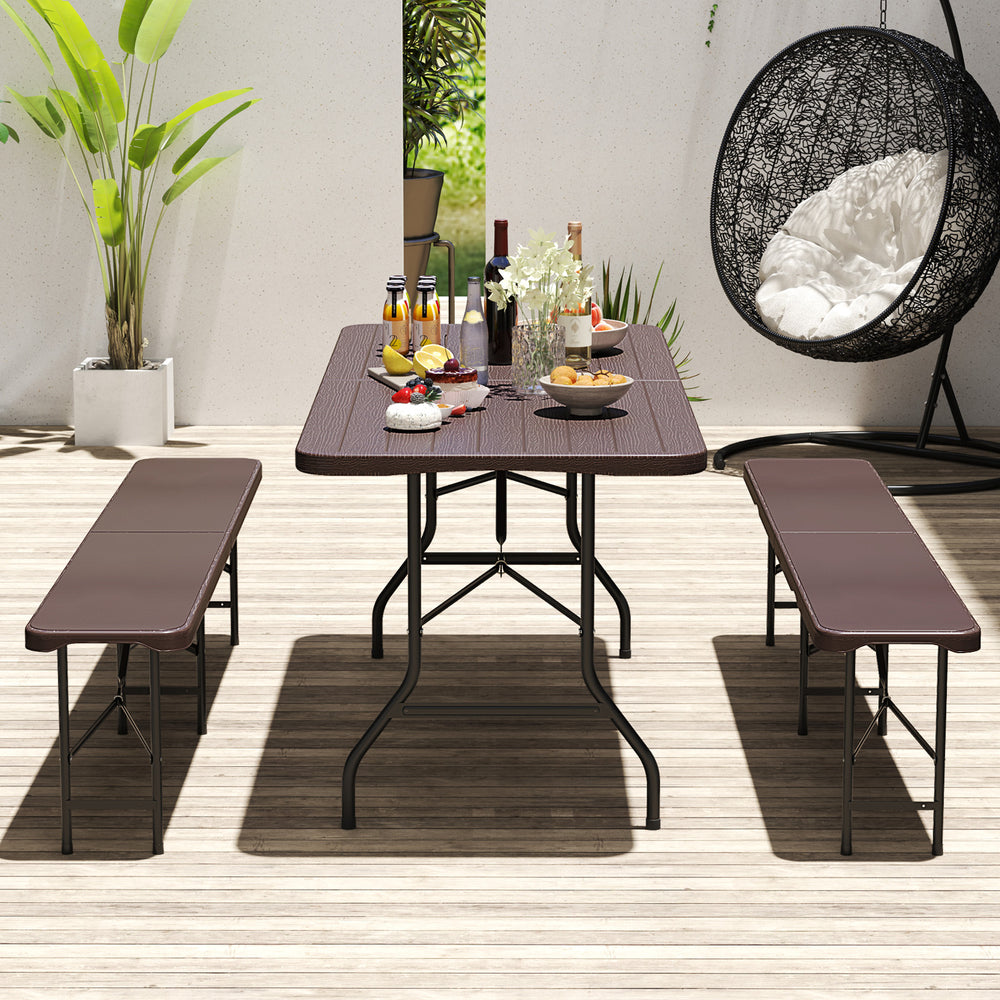 6 Feet Folding Table with Wood Grain HDPE Tabletop and Safe Lock Mechanism-Brown - Gallery View 1 of 10
