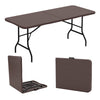 6 feet folding table with wood grain HDPE tabletop, featuring a safe lock mechanism, ideal for outdoor picnics and.