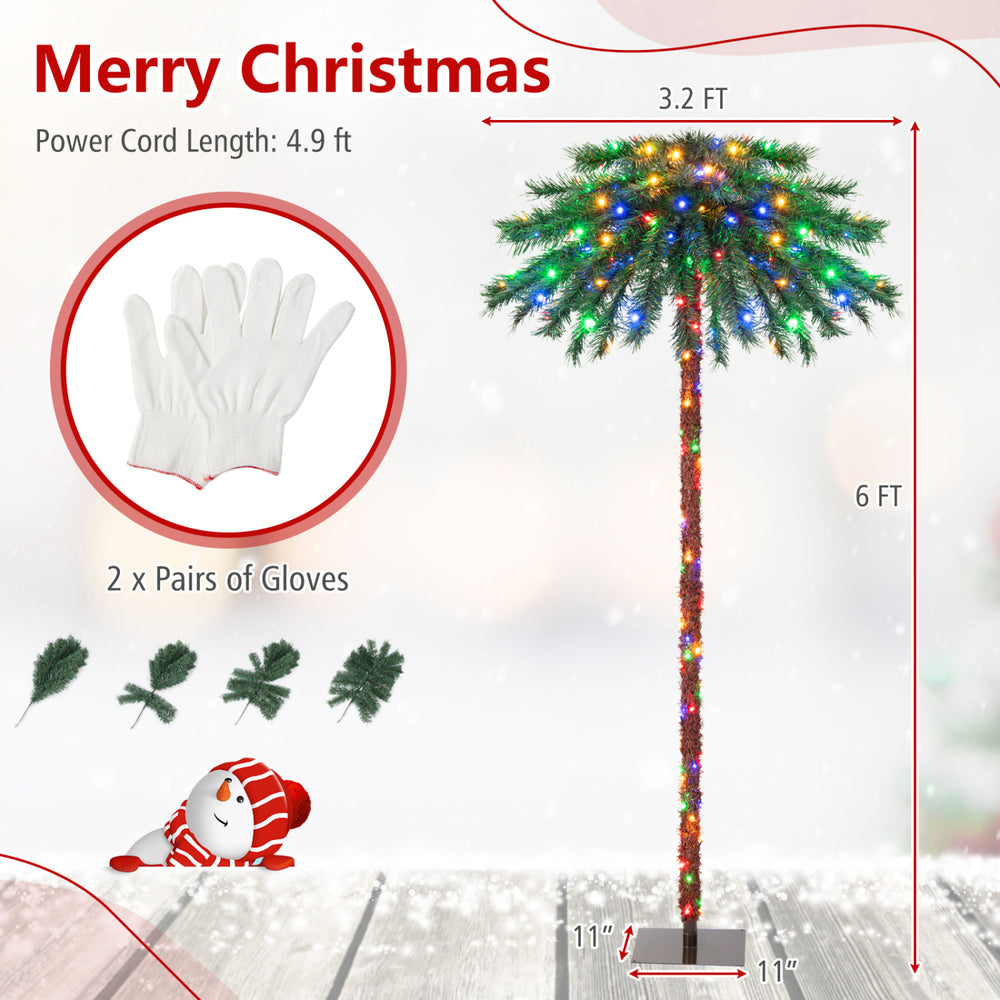 6-foot pre-lit artificial tropical Christmas palm tree with 210 multi-color lights, perfect for small spaces and festive decor.