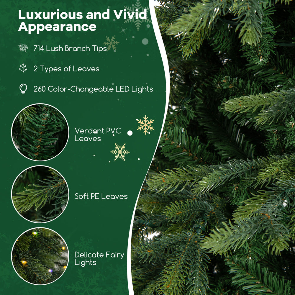 Close-up of the 6 feet pre-lit artificial Christmas tree with 714 branch tips and color-changeable LED lights for.