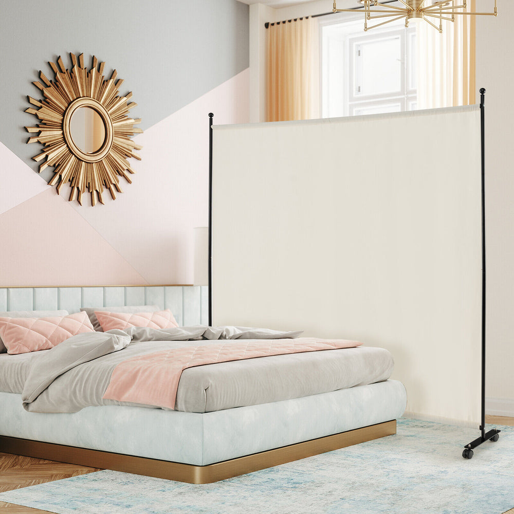 6 Feet Single Panel Rolling Room Divider with Smooth Wheels-White - Gallery View 1 of 10