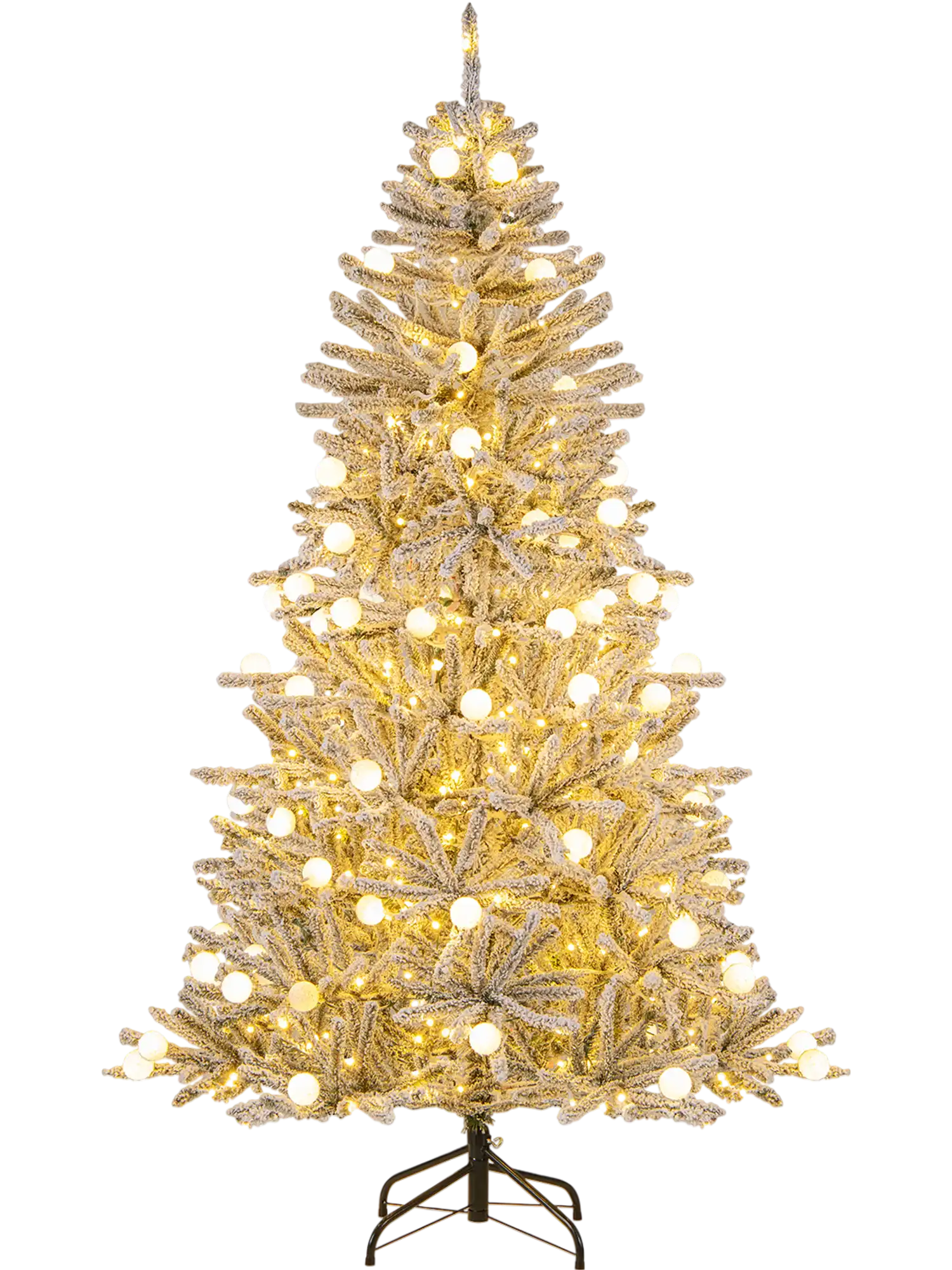 Costway Pre-Lit Snow-Flocked Artificial Christmas Tree w/ 81 Sphere Lights & Remote 38949478 New