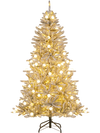 6-foot snow-flocked artificial Christmas tree pre-lit with 81 sphere lights, featuring hinged branches and remote.