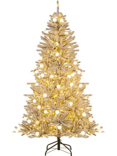 Costway Pre-Lit Snow-Flocked Artificial Christmas Tree w/ 81 Sphere Lights & Remote 38949478 New