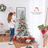 Snow-flocked 6 feet artificial Christmas tree with warm white LED lights, perfect for festive holiday decorations.