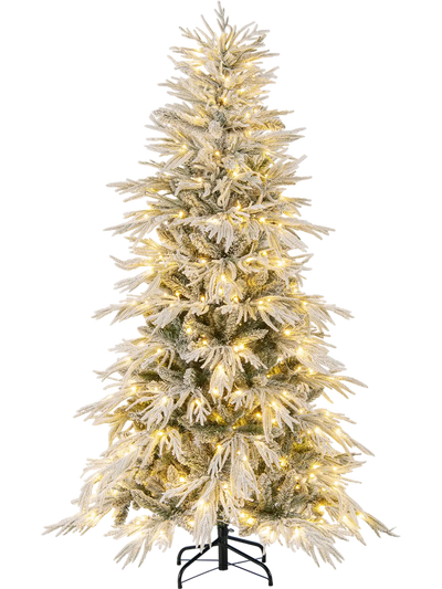 Costway Pre-Lit Snow-Flocked Artificial Christmas Tree Warm White LED 68941337 New