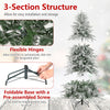 Snow-flocked 6 feet artificial Christmas tree with hinged branches and pre-lit warm white LED lights for festive decor.