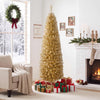 Stylish 6-foot yellow tinsel Christmas tree with a slim design, ideal for small spaces and festive holiday decorations.