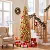 Slim pencil-shaped 6 feet yellow tinsel Christmas tree with 520 branch tips, perfect for narrow spaces and festive decor.