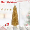 Slim pencil-shaped 6-foot yellow tinsel Christmas tree with 520 branch tips, perfect for narrow spaces and festive decor.