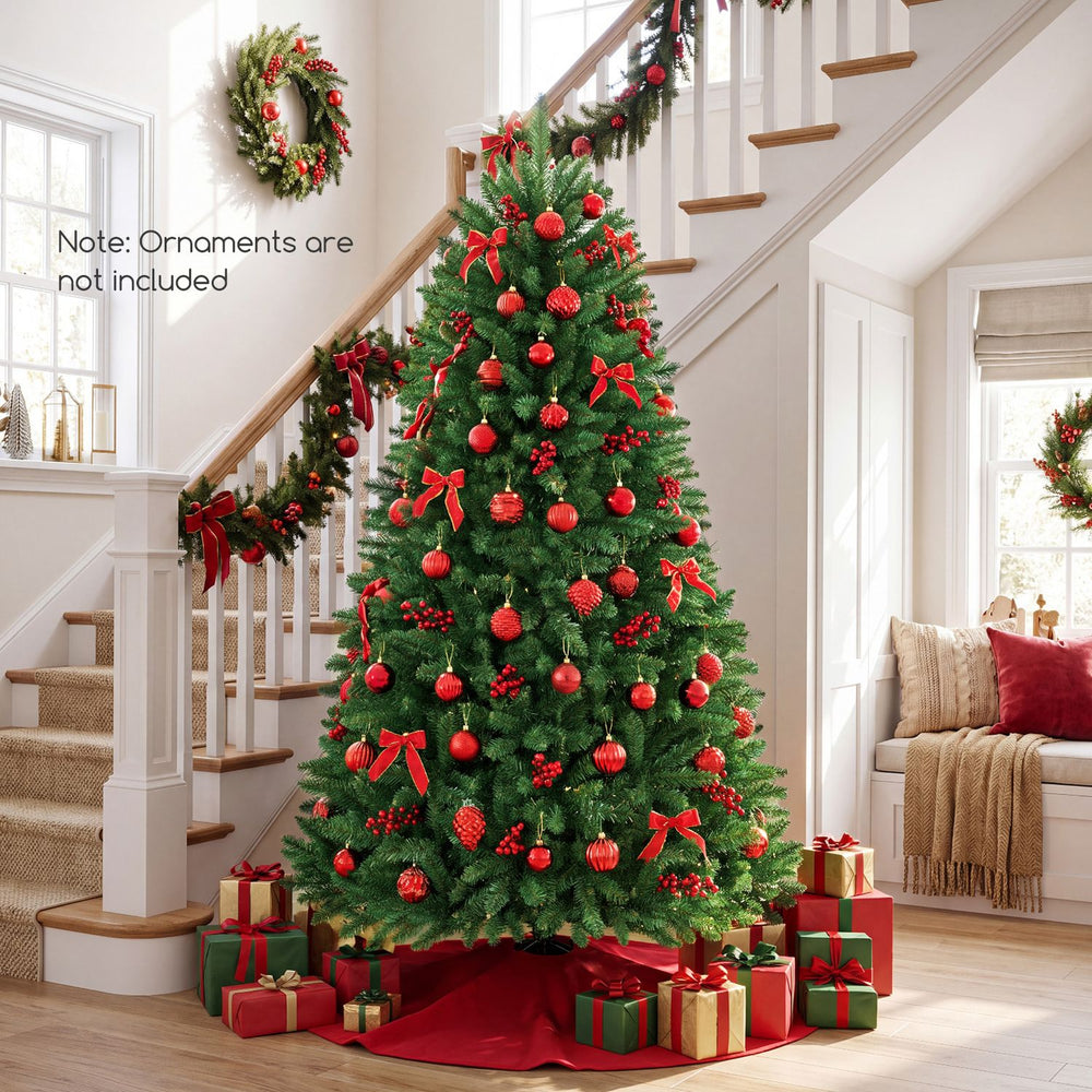 6 feet unlit artificial Christmas tree with 1250 branch tips, made of PVC for a realistic look, perfect for festive decorating.