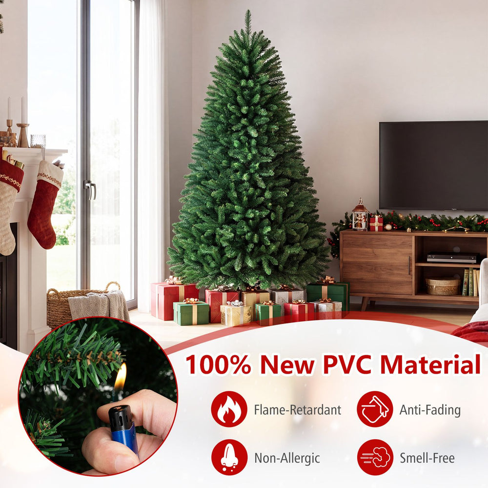 6 feet unlit artificial Christmas tree made of 100% PVC material with 1250 branch tips for a realistic festive look.