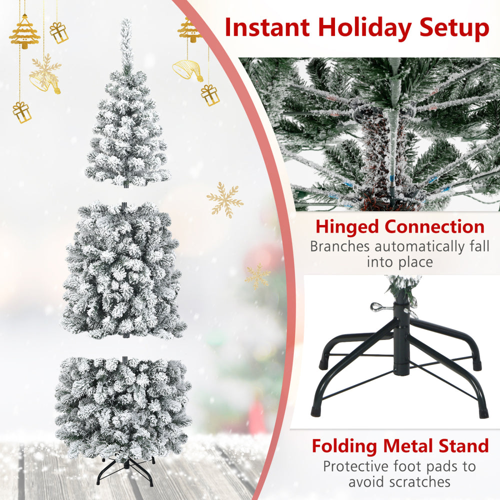 6 feet unlit snow flocked artificial pencil Christmas tree with 500 branch tips, perfect for small corners and holiday decor.