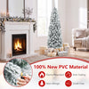 6 feet unlit hinged snow flocked artificial pencil Christmas tree with 500 branch tips for cozy holiday decorations.