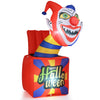 6 ft Halloween inflatable clown with LED lights, featuring a playful jack-in-a-box design for indoor or outdoor decor.