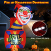 6 ft Halloween inflatable clown with bright LED lights, designed for easy setup and secure outdoor display with stakes.