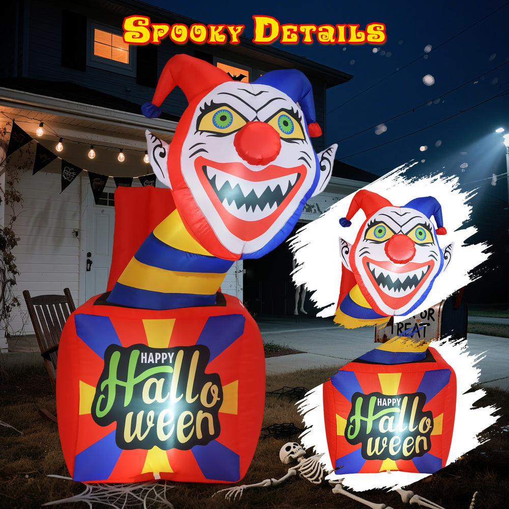 6 ft Halloween inflatable clown with LED lights, designed to brighten your porch with its vibrant colors and whimsical.