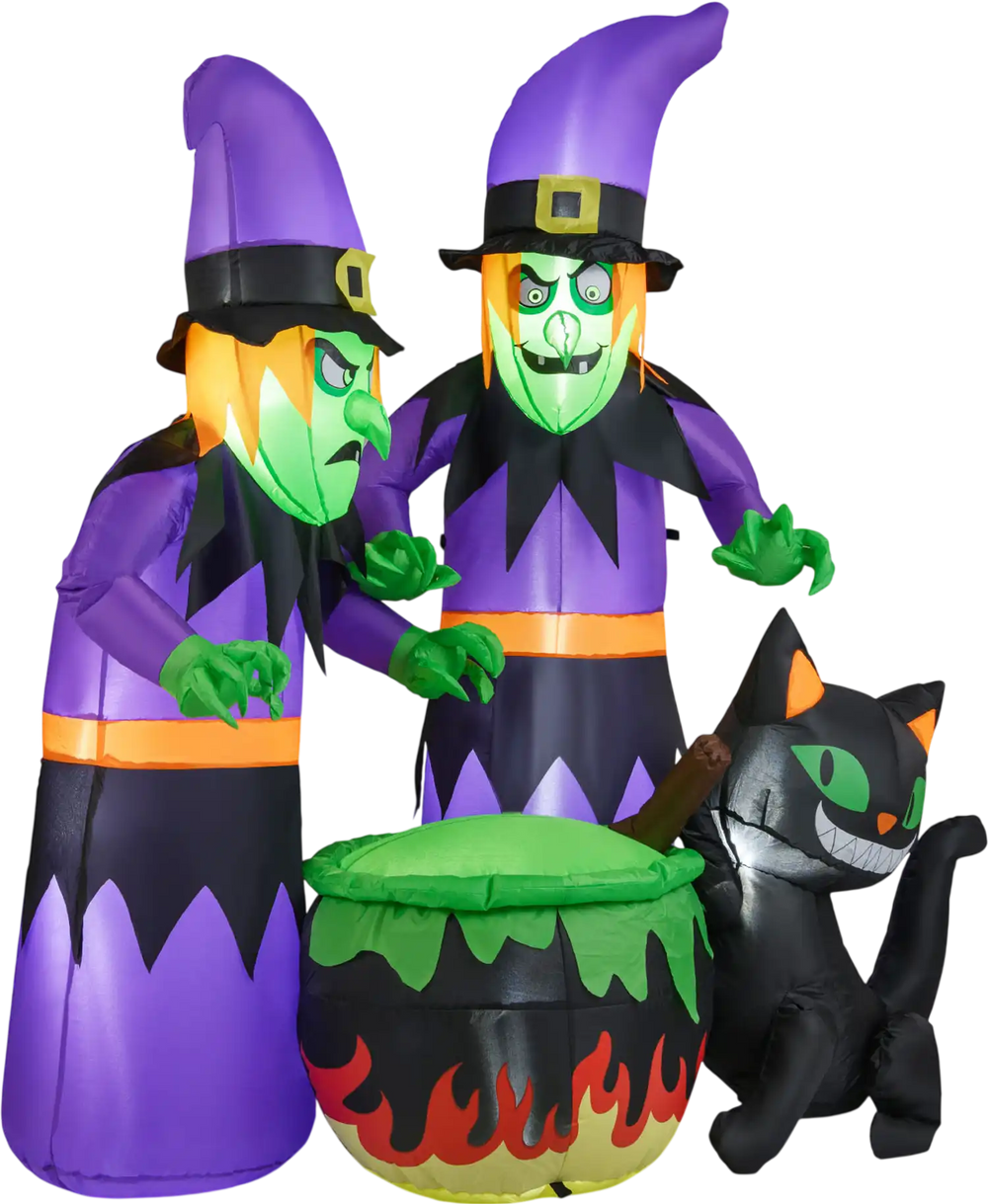 6 Ft Inflatable Halloween Witches with Cauldron & Black Cat