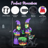 6 Ft inflatable Halloween witches with cauldron and black cat, featuring LED lights, for outdoor spooky decor.