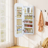 Interior view of a lockable white jewelry cabinet displaying various storage compartments for jewelry and cosmetics.