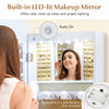 Frameless HD mirror with 6 LED lights in a white jewelry cabinet, ideal for organizing jewelry and cosmetics.