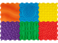Colorful interlocking sensory mats featuring raised textures for tactile play, ideal for kids and adults' sensory.