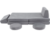 Modular kids play couch set in gray, featuring 6 foam pieces with washable covers for versatile playroom arrangements.