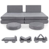 Modular kids play couch set in gray with 6 foam pieces, washable covers, and versatile shapes for safe play.