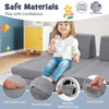 Modular kids play couch set in gray with soft velvet covers, removable for easy washing, perfect for playroom fun.