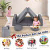 Modular 6-piece kids play couch set in gray with washable covers, perfect for creative play in living rooms or.