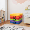 Stack of six multicolor square floor cushions with carry handles, perfect for playtime or relaxation in home or.