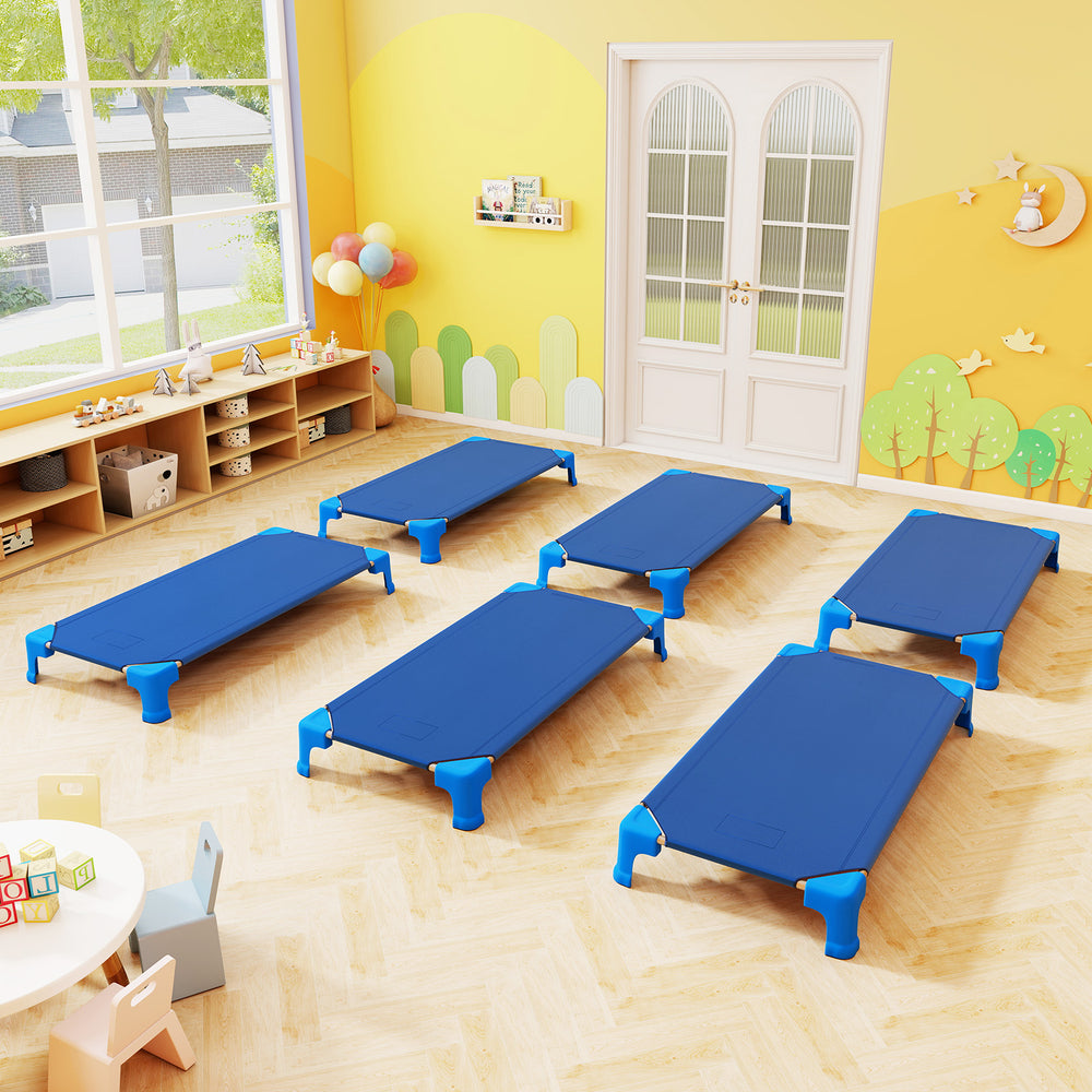 Portable 6 Pack Stackable Daycare Cots Sleeping Bed for Kids 53 Inch-Blue - Gallery View 1 of 11