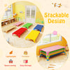 Colorful stackable daycare cots for kids, featuring sturdy metal pipes and non-slip foot pads for stability and safety.