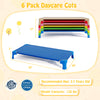 Multicolor stackable daycare cots for kids, 53 inches long, with sturdy metal pipes and non-slip foot pads for.