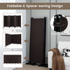6-panel rolling room divider in walnut with woven surface, featuring 14 wheels for easy mobility and foldable design.