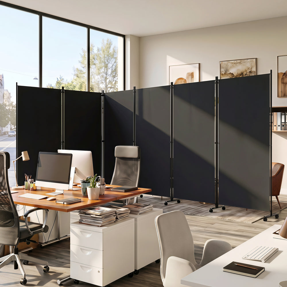 6 Panel Folding Privacy Screen Room Divider with Wheels-Black - Gallery View 1 of 10