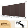 6-panel folding privacy screen room divider in coffee color with wheels, ideal for living rooms and bedrooms.