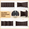 6-panel folding privacy screen room divider in coffee color features connection buckles and universal wheels for easy mobility.