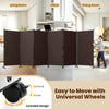 Six-panel folding privacy screen room divider in coffee color with universal wheels, ideal for flexible room arrangements.