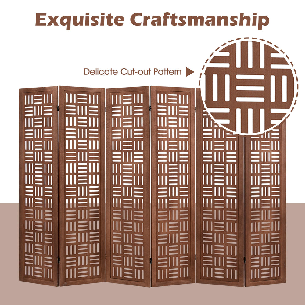 6-panel solid wood room divider with delicate cut-out pattern, crafted from high-quality paulownia wood for versatile.
