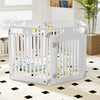 6-panel tall dog playpen in white, made of HDPE, features a locking door and is ideal for indoor and outdoor use.
