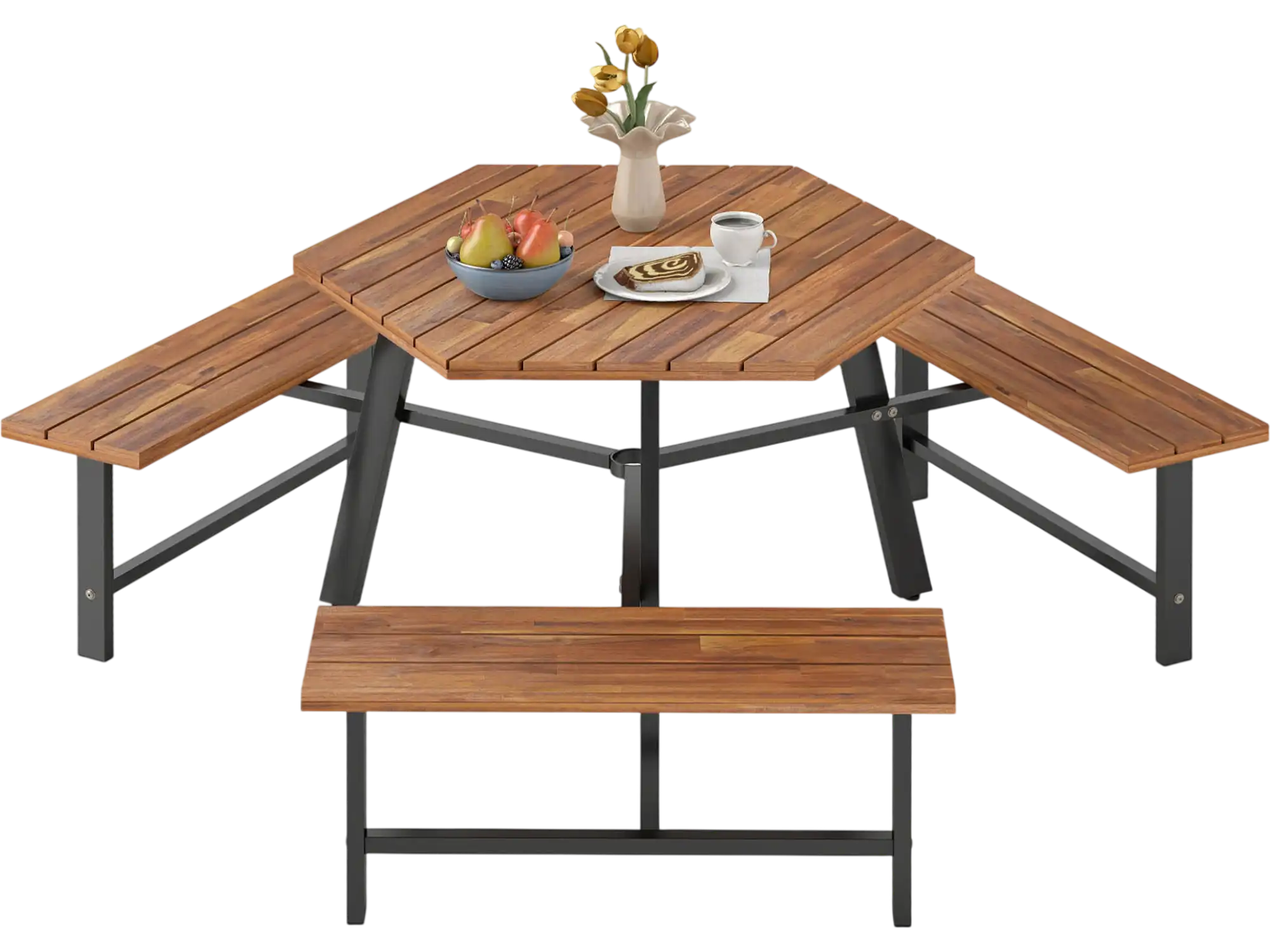 Costway 6 Person Acacia Wood Picnic Table Bench Set 3 Seats 854261973 New