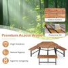 Acacia wood picnic table bench set for 6, featuring slatted surface, protective oil, and sturdy metal legs for outdoor.